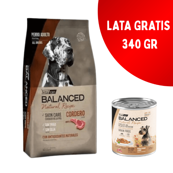 Vitalcan Balanced Perro Adulto | Natural Recipe | Cordero - 15 Kg | Lata Cordero Gratis - 340 Gr