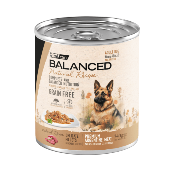 Lata Vitalcan Balanced Perro Adulto | Natural Recipe | Carne Premium Argentina - 340 Gr