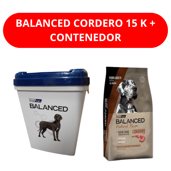 Vitalcan Balanced Perro Adulto | Natural Recipe | Cordero - 15 Kg | Incluye Contenedor